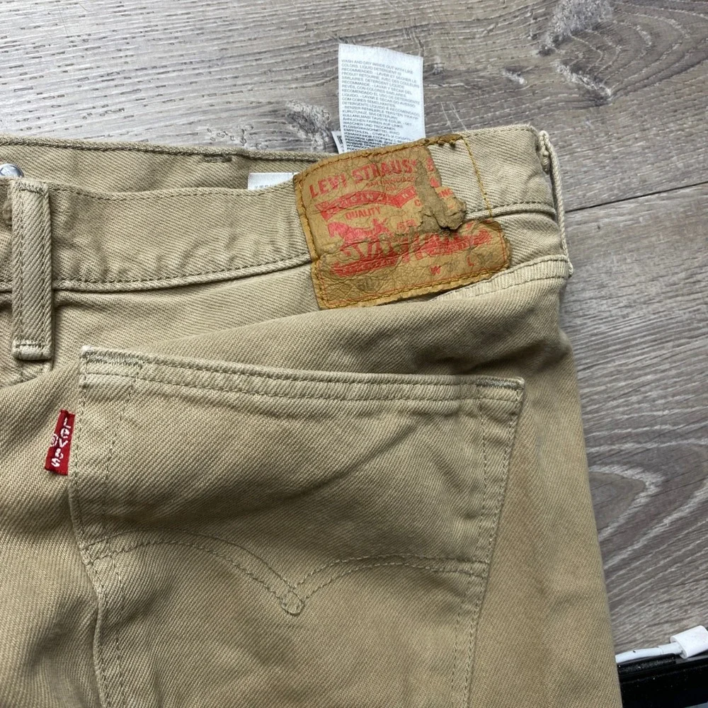 Levi's Pants 501 Mens 32x34 Tan Khaki Cotton Twill Button Fly Straight Leg Jeans